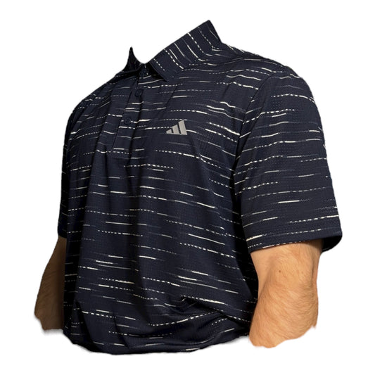 Adidas Mesh Striped Polo (Dark Blue/ White/Grey)